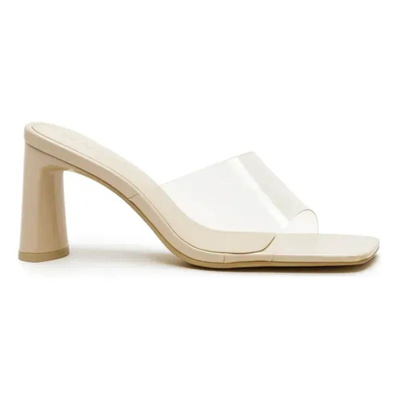 APOSTOL - Sandalia Mujer Transparente Taco Medio Nude Elegante Moderna