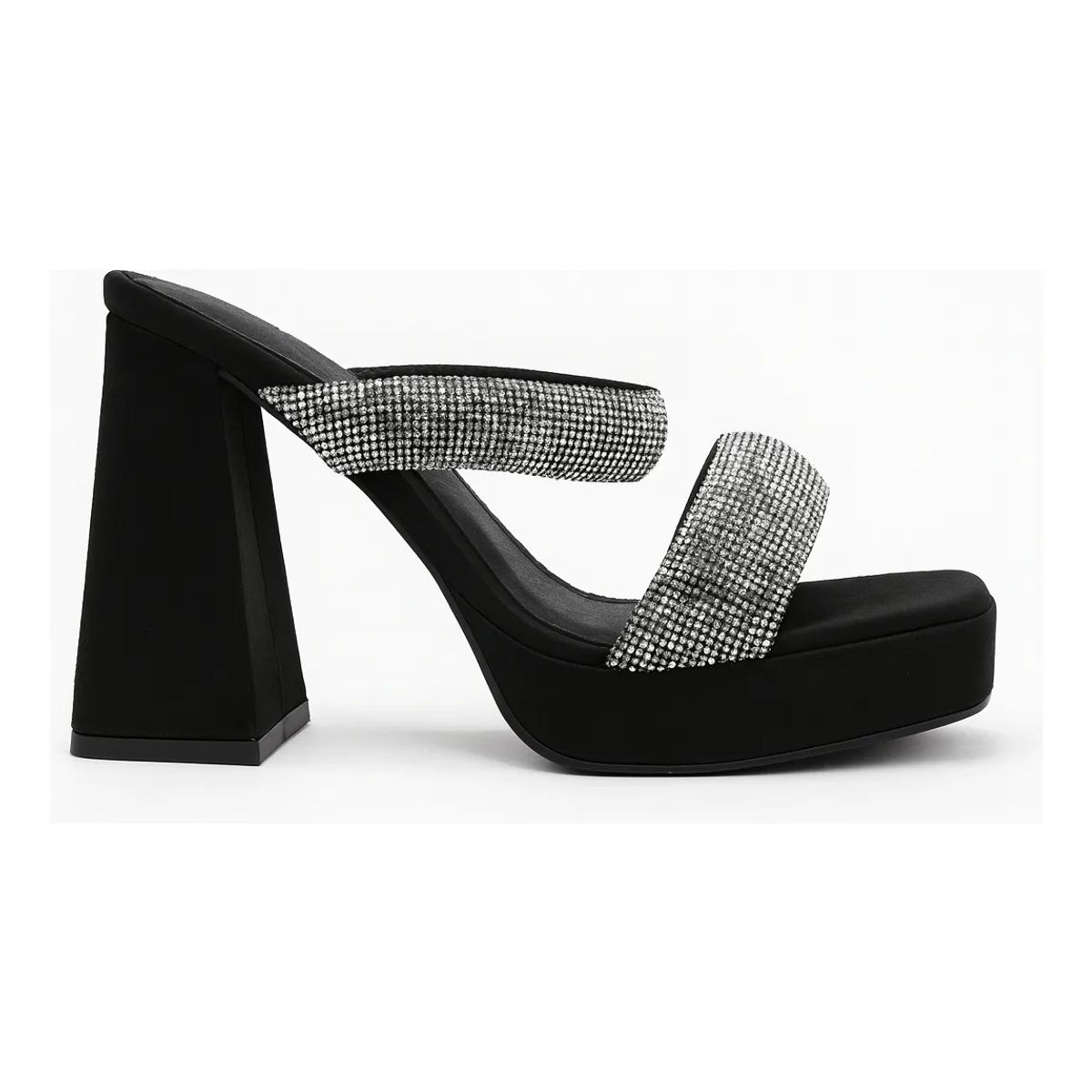 BOVINITA - Sandalia Mujer Plataforma Taco Ancho Brillos Negra Elegante