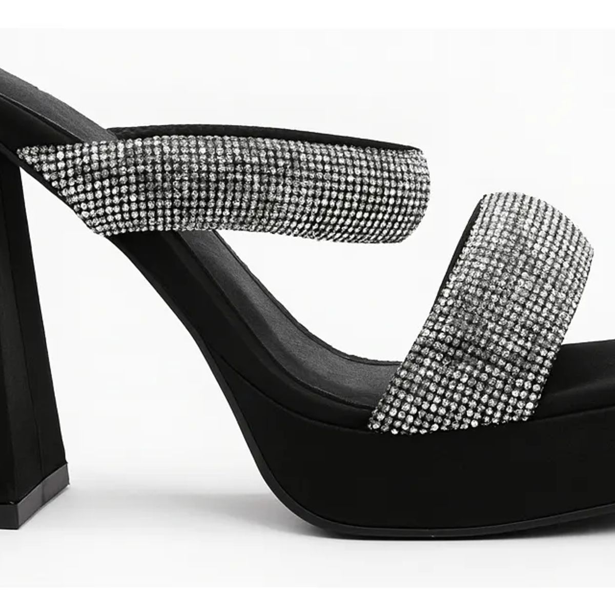 BOVINITA - Sandalia Mujer Plataforma Taco Ancho Brillos Negra Elegante