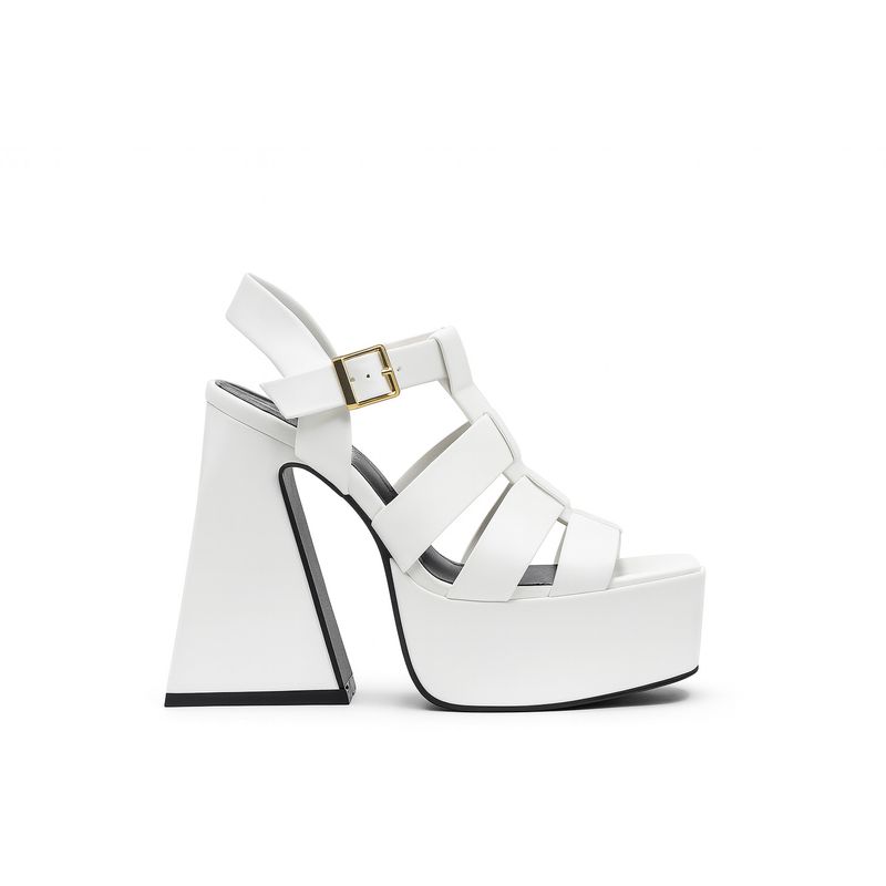 BOVINITA - Sandalia Mujer Taco Alto Blanca Plataforma Elegante Fiesta