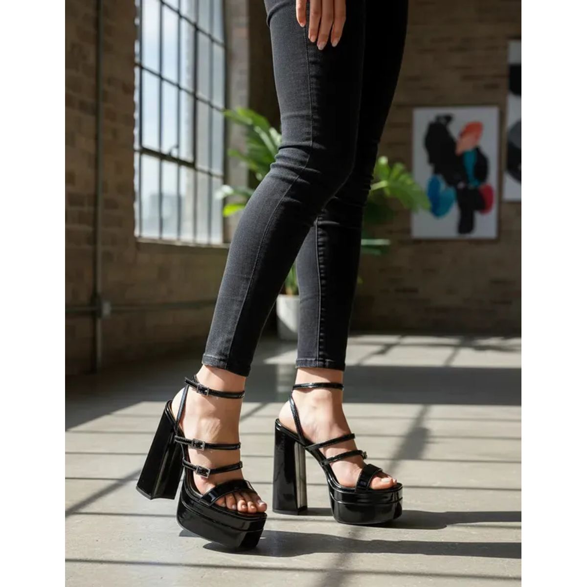 BOVINITA - Sandalias Tacon Mujer Negras Plataforma Alta Taco Grueso Fiesta
