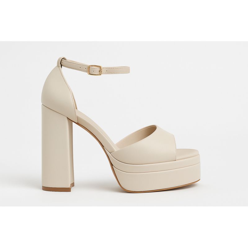 BOVINITA - Sandalia Mujer Taco Alto Plataforma Nude Pulsera Elegante