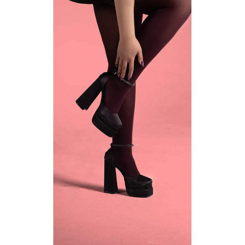 Tacón Alto Botas Negras Tipo Bratz APOSTOL Tacón Satín Negro Tipo