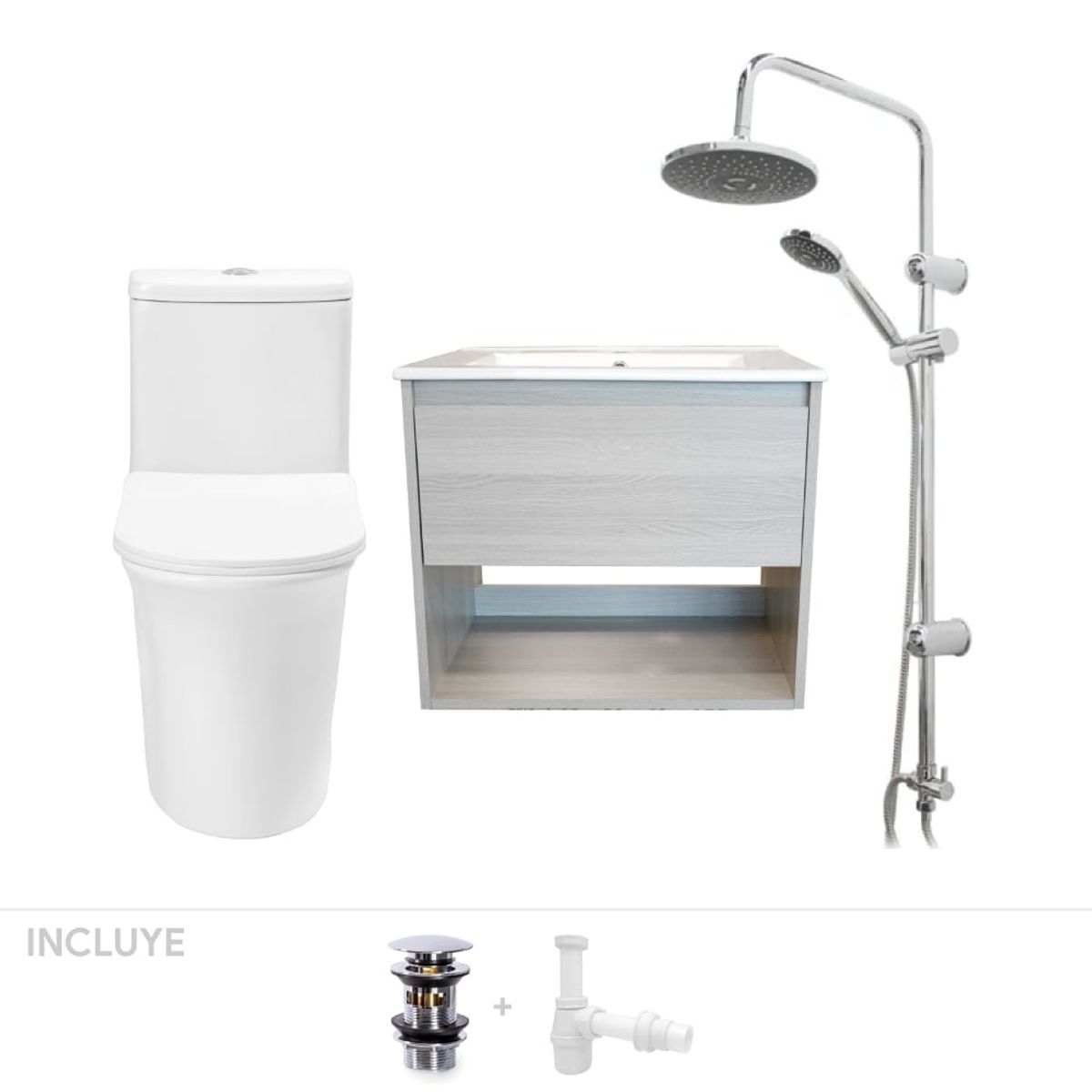 STRETTO - Pack Baño Navarra - Mueble + Sanitario WC + Columna Ducha