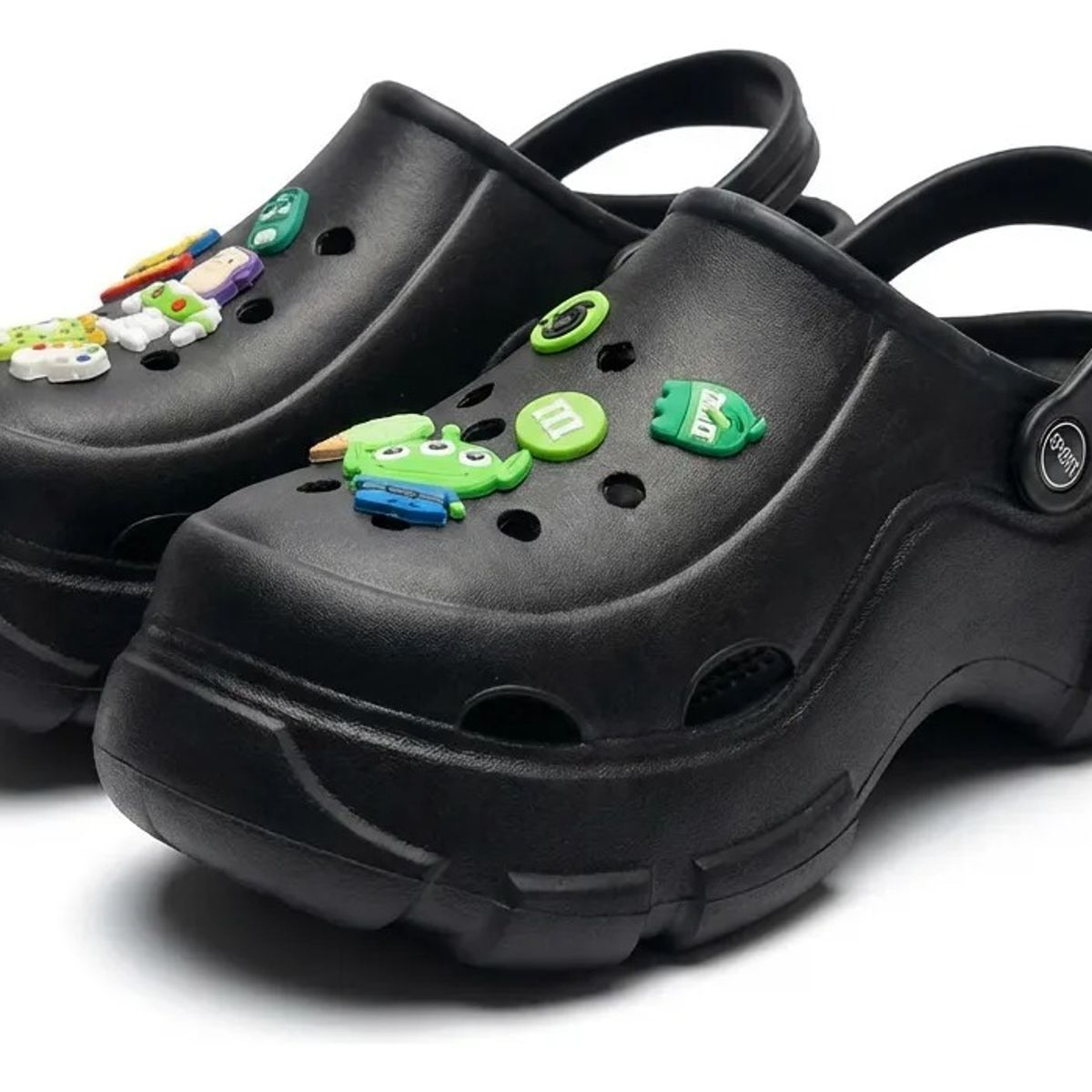 BOVINITA - Zueco mujer plataforma liviana charms negro alto chunky