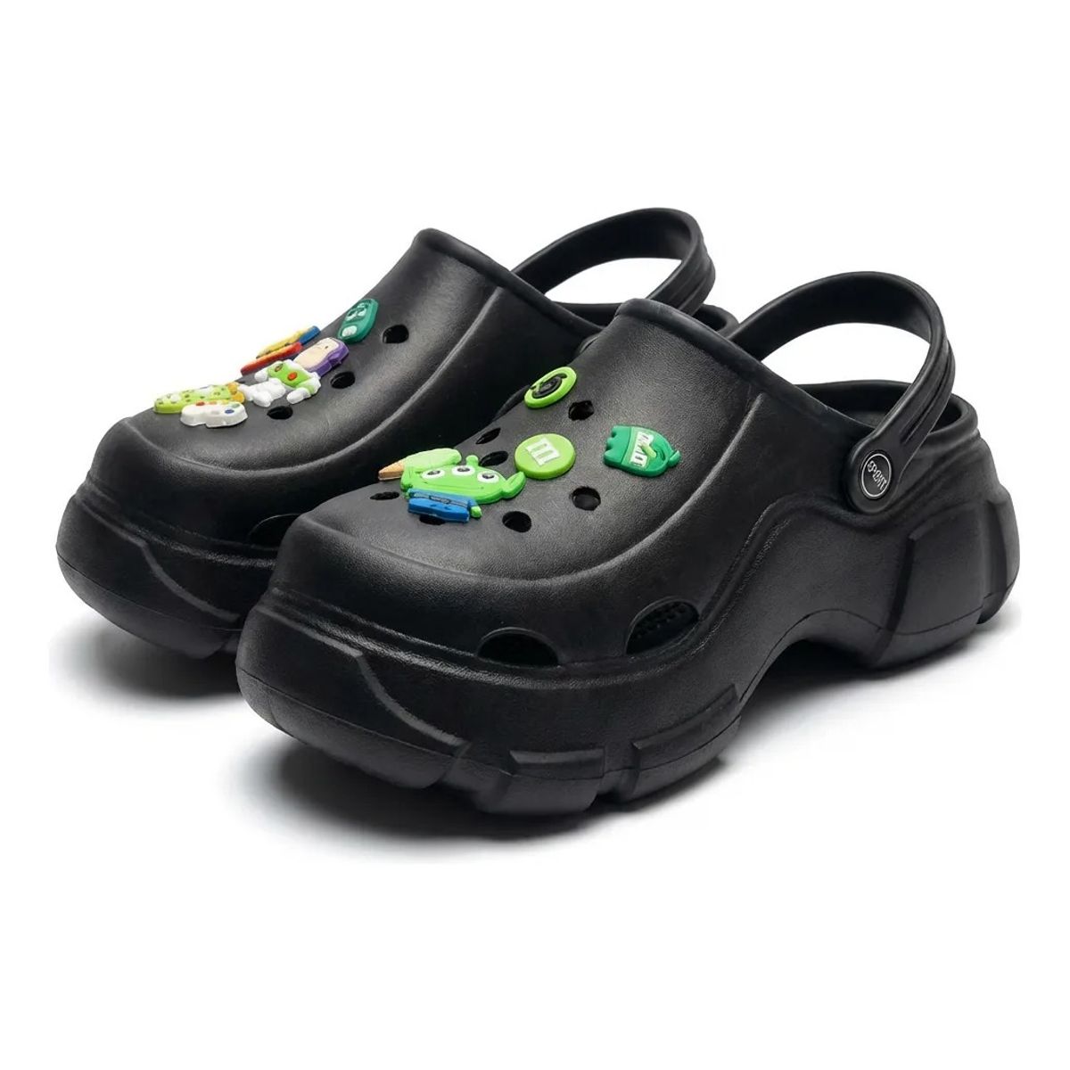 BOVINITA - Zueco mujer plataforma liviana charms negro alto chunky