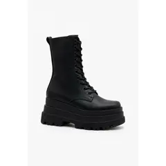 BOVINITA - Bota Mujer Plataforma Alta Negra Caña Media Acordonada Urbana Moda