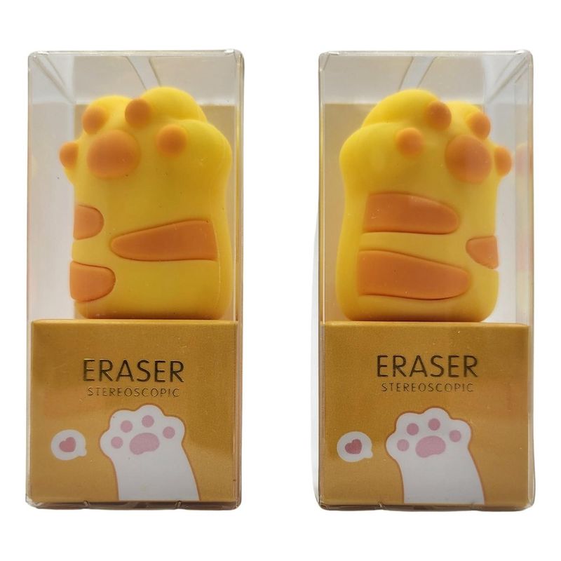 GENERICO - Set 2 Gomas De Borrar Patita De Gato Kawaii Colores - Amarillo