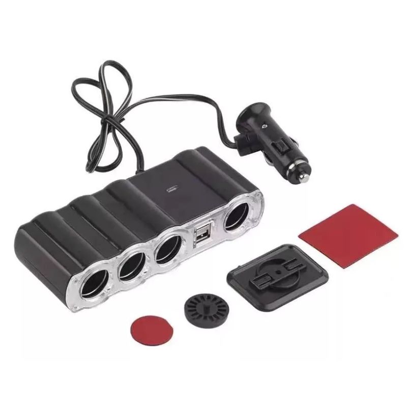 GENERICO - Adaptador Para Enchufe Encendedor Auto 1 A 4 +2 Usb Cargador