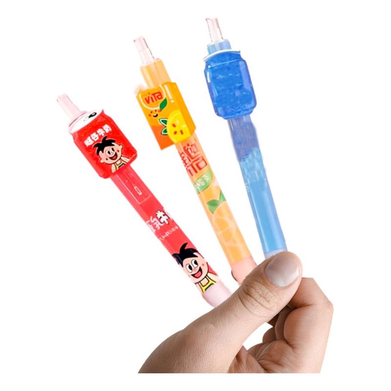 GENERICO - Set 3 Lápices Diseño Bebidas Bebestibles Kawaii Cute - Negro