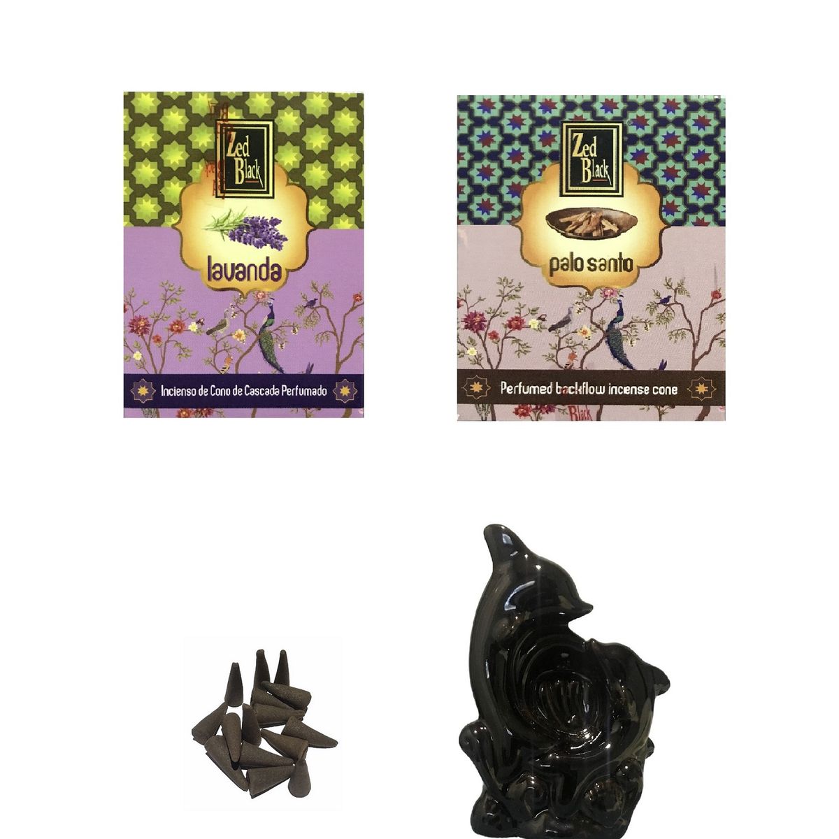 GENERICO - Cascada De Humo Delfines Con Incienso Conos Lavanda Palo Santo