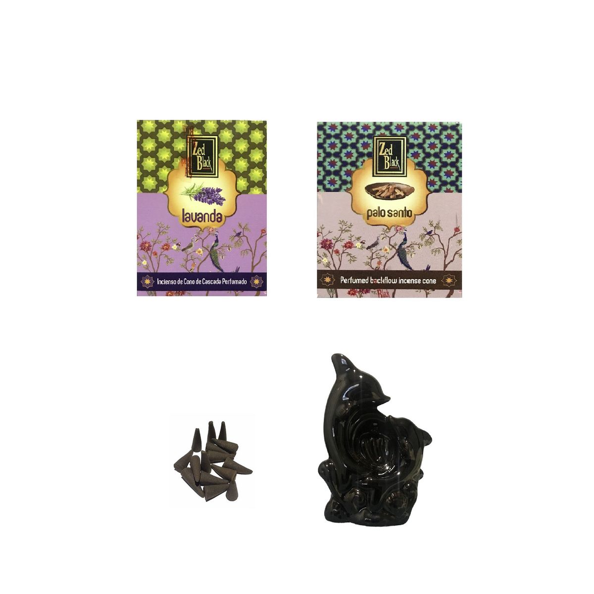 GENERICO - Cascada De Humo Delfines Con Incienso Conos Lavanda Palo Santo