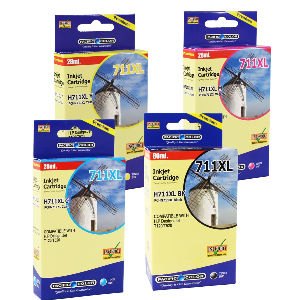 GENERICO - Pack 4 Cartuchos 711XL Tintas Alternativa para Hp Designjet T120 T520