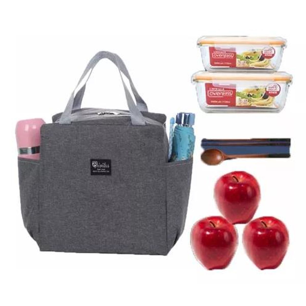 GENERICO - Lonchera Bolso Térmico Portátil Para Almuerzo Lunch 25x25cm Color Gris