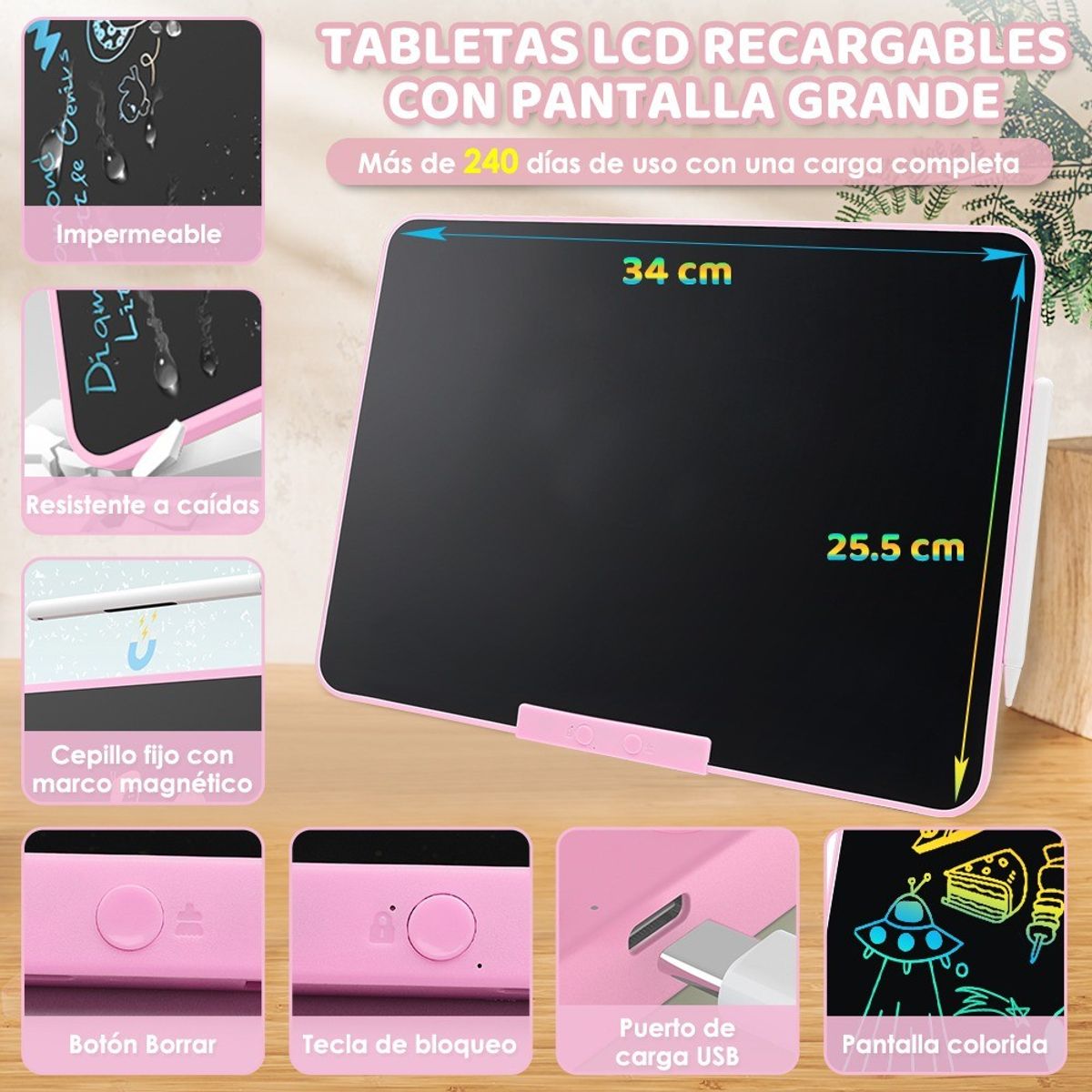 MUNDO MAGIA - Pizarra Mágica Tablet Dibujo Lcd 16 Recargable Juguete Niños