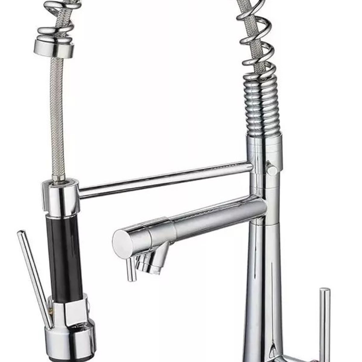 MUNDO MAGIA - Llave Cocina Monomando Triple Lavaplatos Flexible Plateado