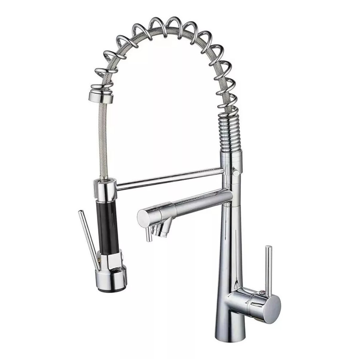 MUNDO MAGIA - Llave Cocina Monomando Triple Lavaplatos Flexible Plateado