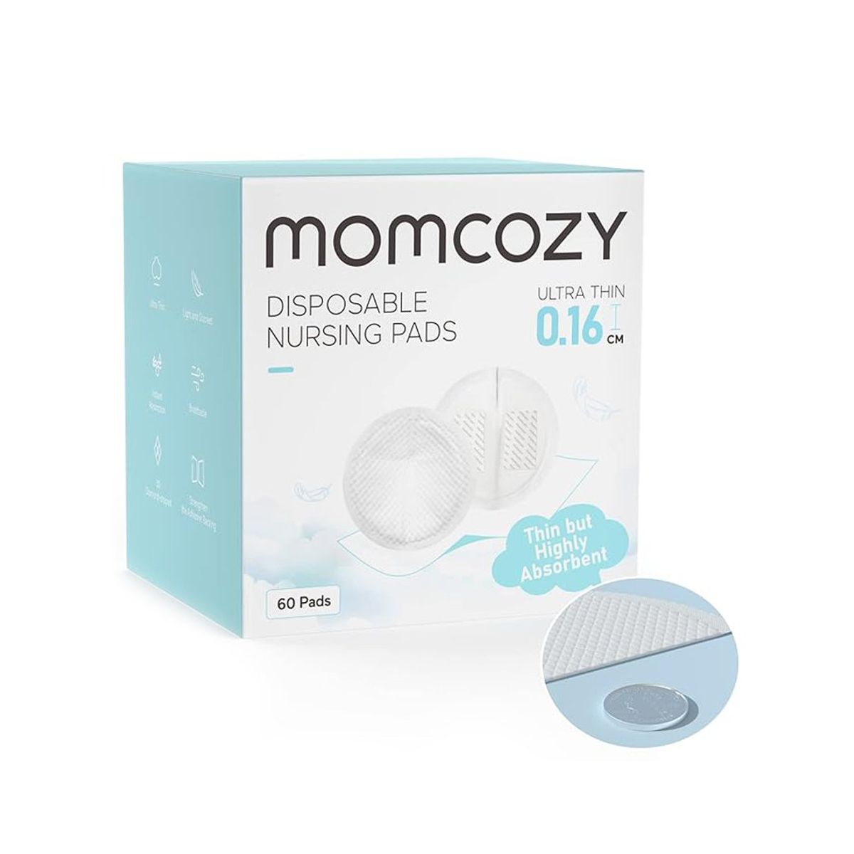 MOMCOZY - Pads Absorbentes de Lactancia Ultra Delgados 60un - Blanco