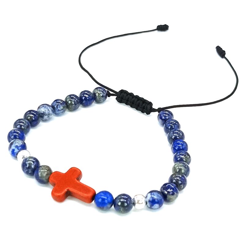 GENERICO - Pulsera Lapislázuli y Plata con Dije de Cruz
