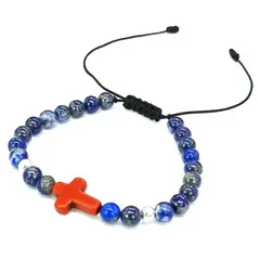 GENERICO - Pulsera Lapislázuli y Plata con Dije de Cruz