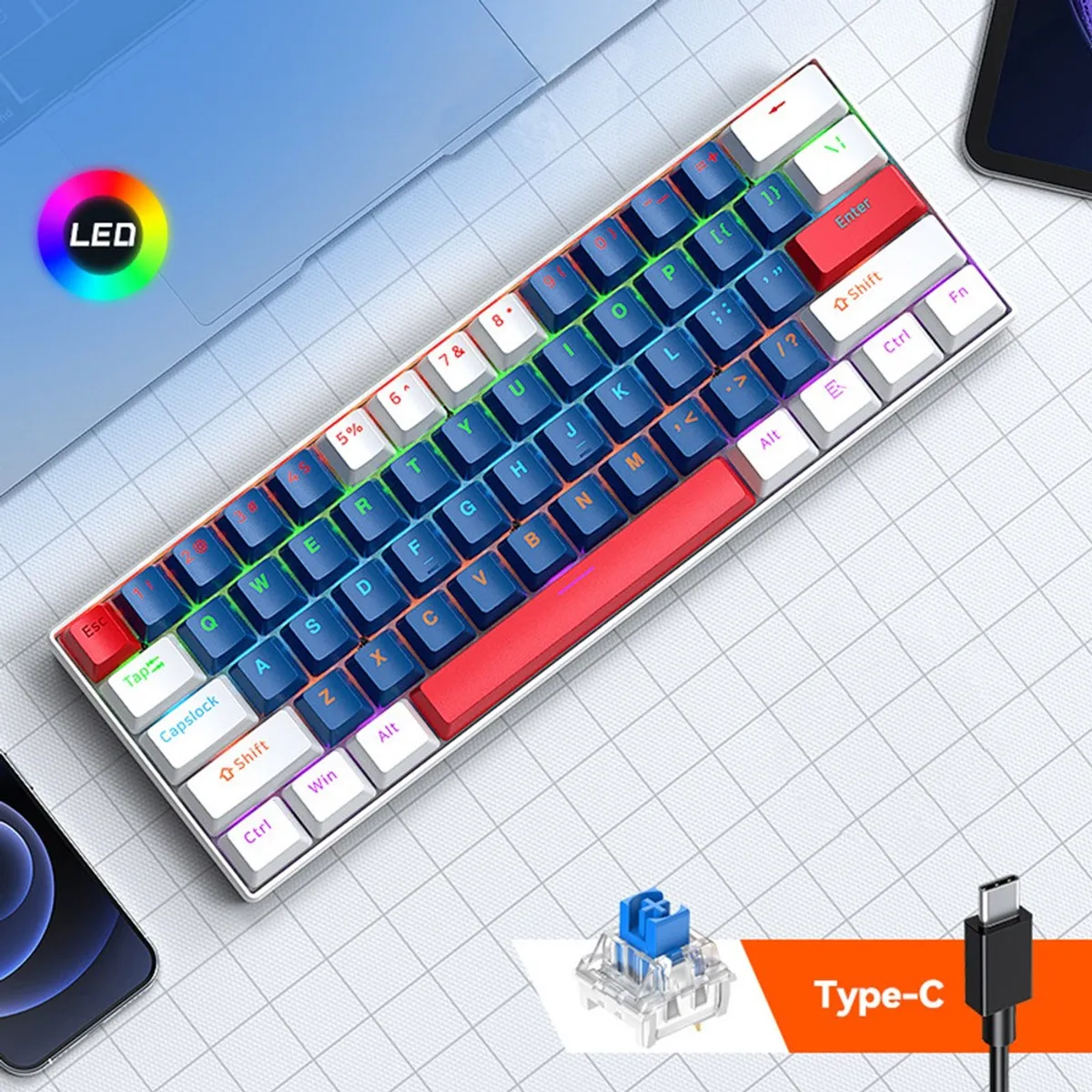 MUNDO MAGIA - Teclado Mecánico 60% Gamer Machenike Rgb Pc