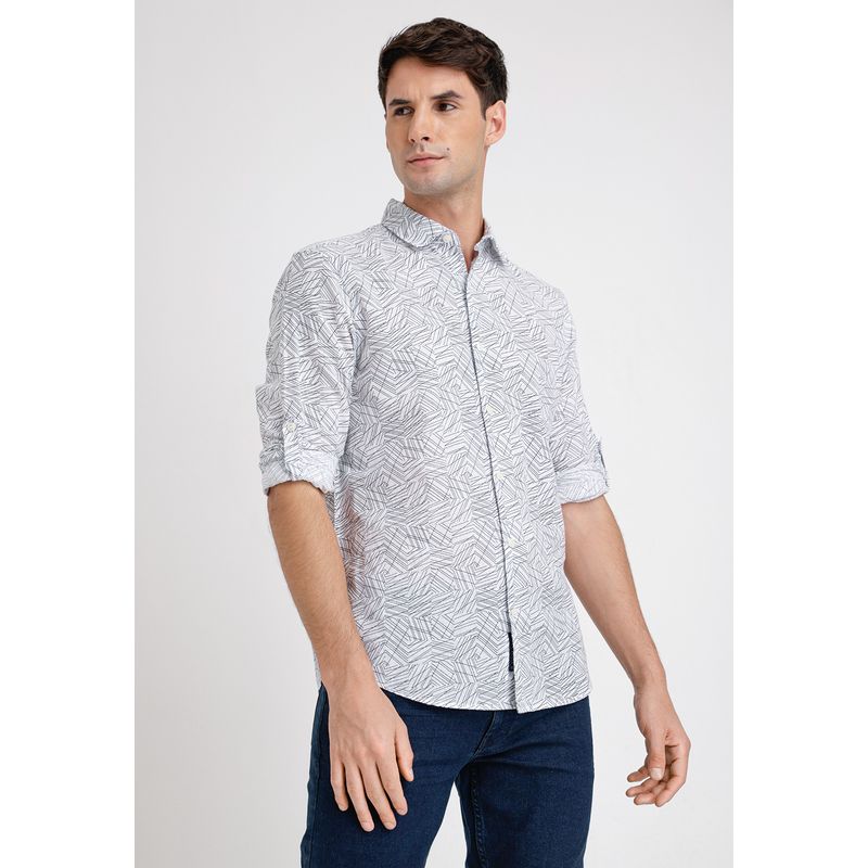 PERRY ELLIS - Camisa Hombre Larga Corta Lino Estampada Blanco
