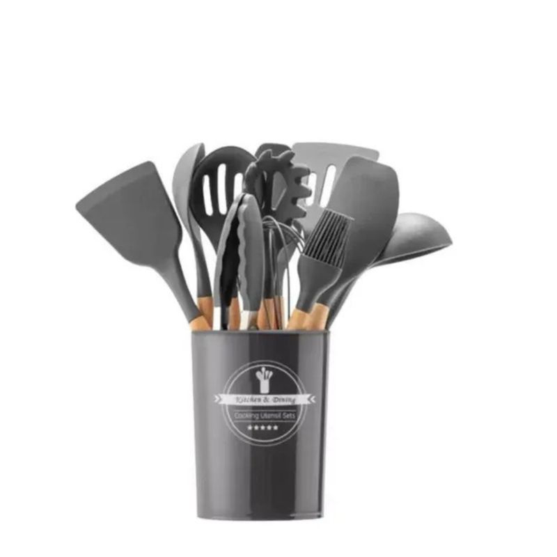 GENERICO - Set Cocina 12 Pcs Silicona Antiadherentes Gastronomicos Gris