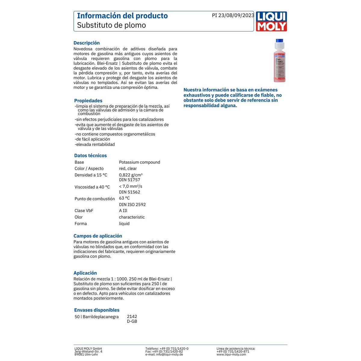 LIQUI MOLY - Aditivo Sustituto De Plomo Bencinero marca Liqui Moly 250ml