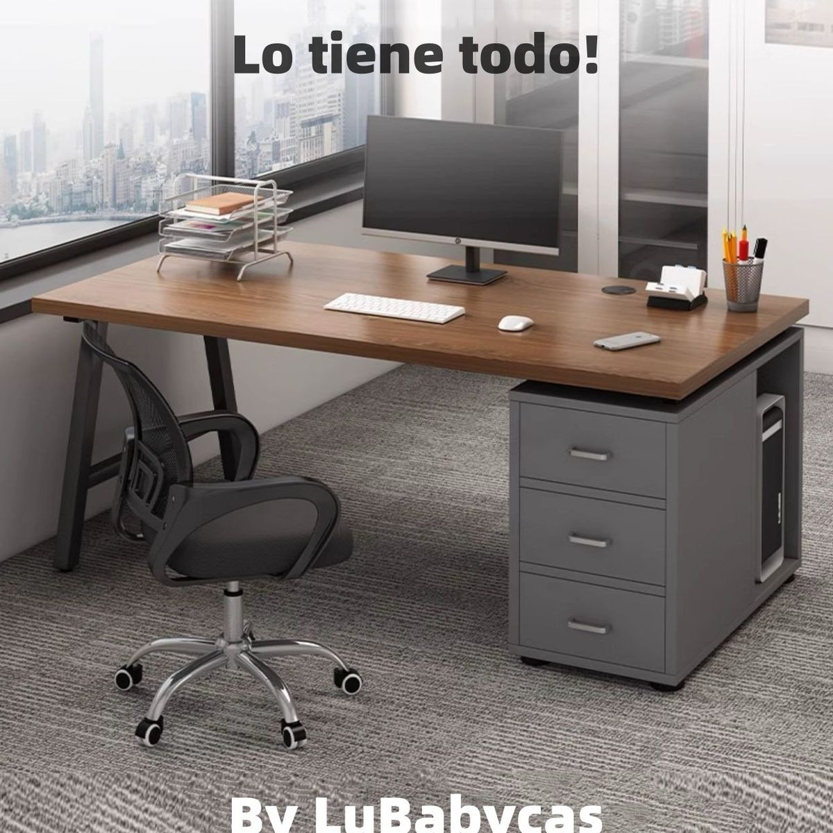 LUBABYCAS - Escritorio 120cm Con Cajones Compartimiento Cloud LuBabycas