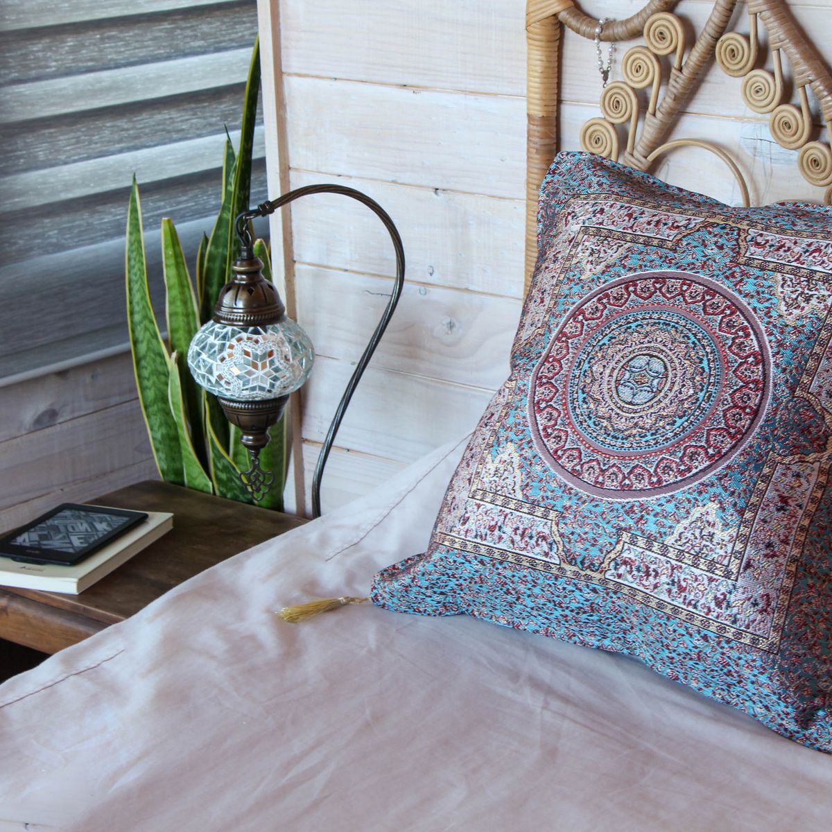 TURKUAZ - Cojín turco 44x44 Iznik Celeste - Boho, oriental