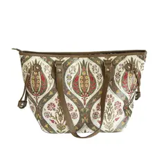 TURKUAZ - Cartera grande de hombro Tulipanes Beige