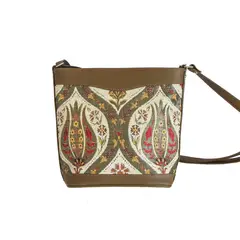 TURKUAZ - Cartera Mediana Tulipanes Beige