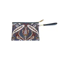TURKUAZ - Cartera de Mano Turca Artesanal Diseño Otomano Tulipán Azul
