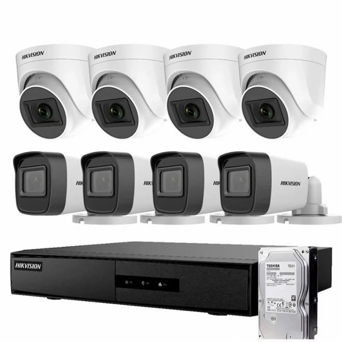 HIKVISION - Kit Analogo 1080P DVR-M1 8CH 4Turret+4Bala + 1TB Video Hikvision