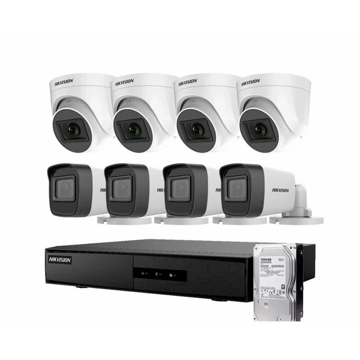 HIKVISION - Kit Analogo 1080P DVR-M1 8CH 4Turret+4Bala + 1TB Video Hikvision