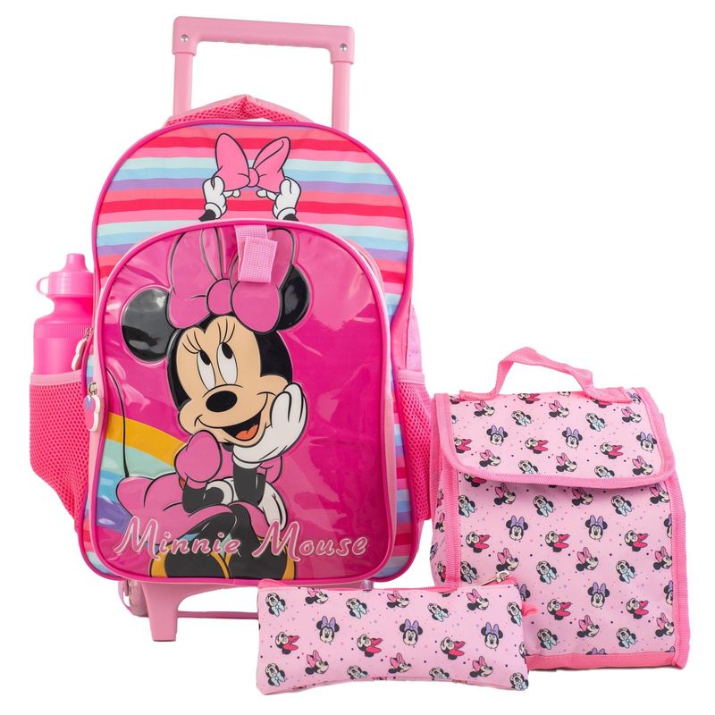 DISNEY - Set Mochila con Ruedas + Lonchera + Estuche + Botella Minnie