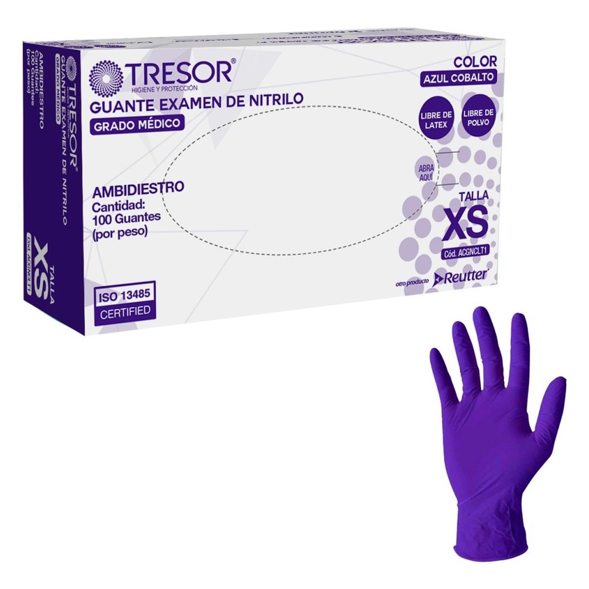 REUTTER - Guantes De Nitrilo Color Cobalto Sin Polvo 100u - Violeta oscuro - M