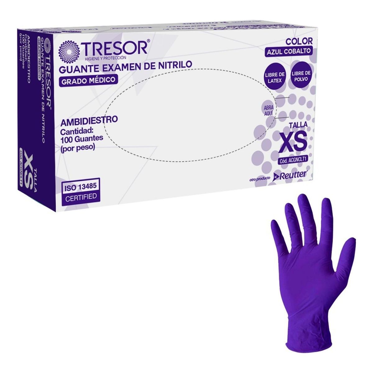 REUTTER - Guantes De Nitrilo Color Cobalto Sin Polvo 100u - Violeta oscuro - M