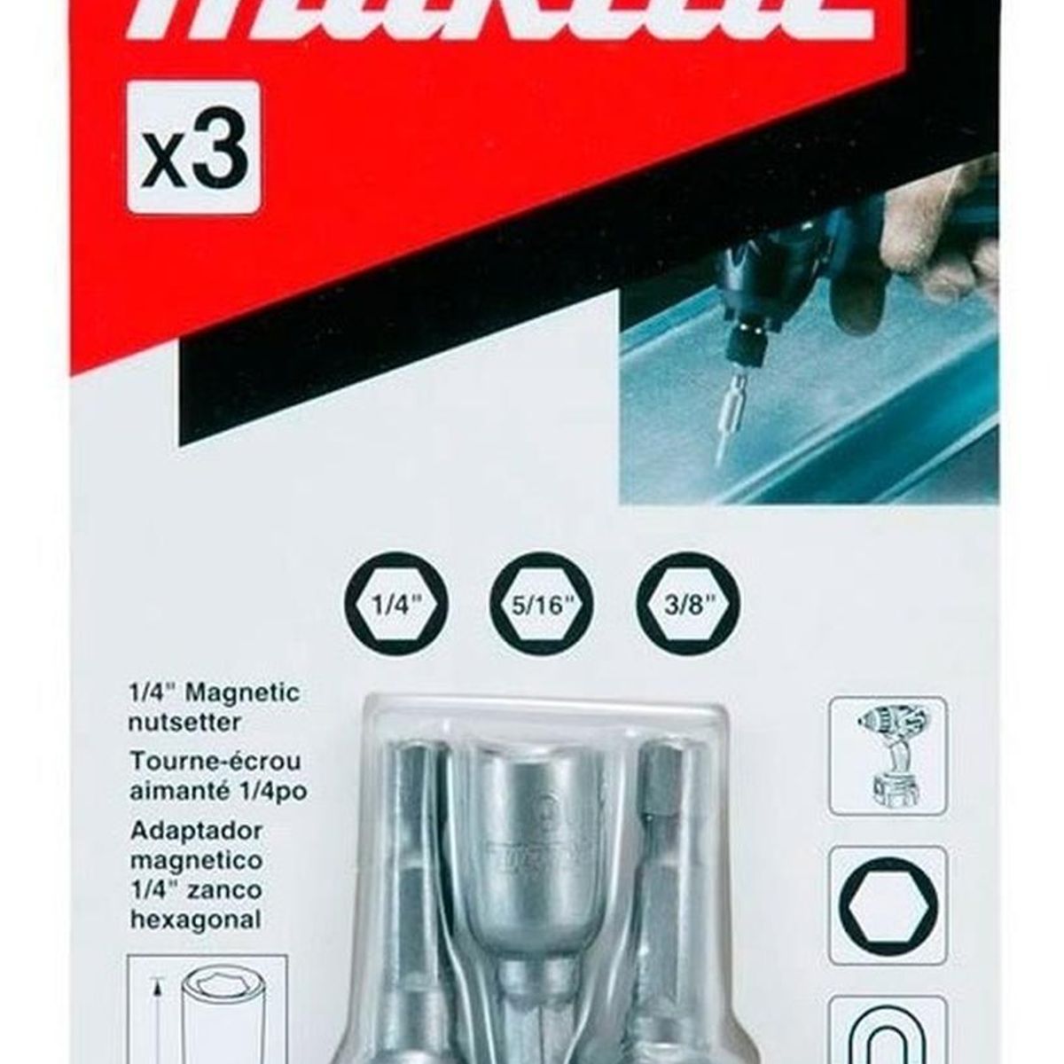 MAKITA - Set 3 Adaptador Magnético Makita B-38847 1/4' 5/16 3/8'