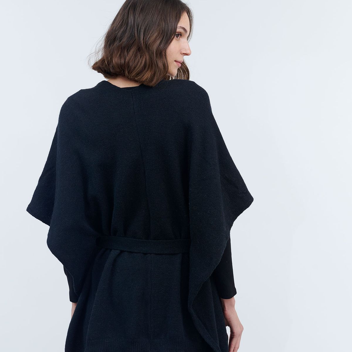 GUINDA - Tapado abierto con cinturón de lana Lurex