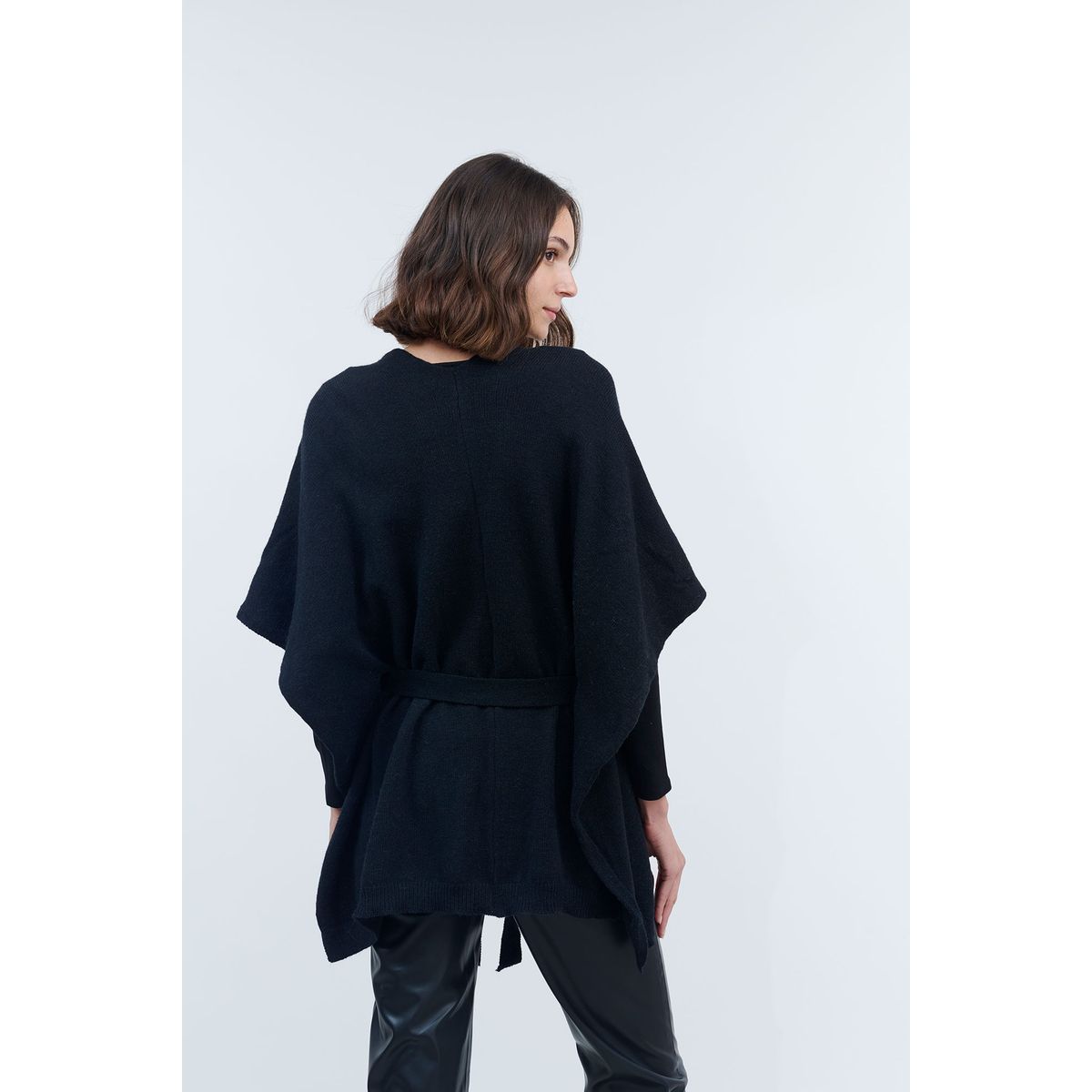 GUINDA - Tapado abierto con cinturón de lana Lurex