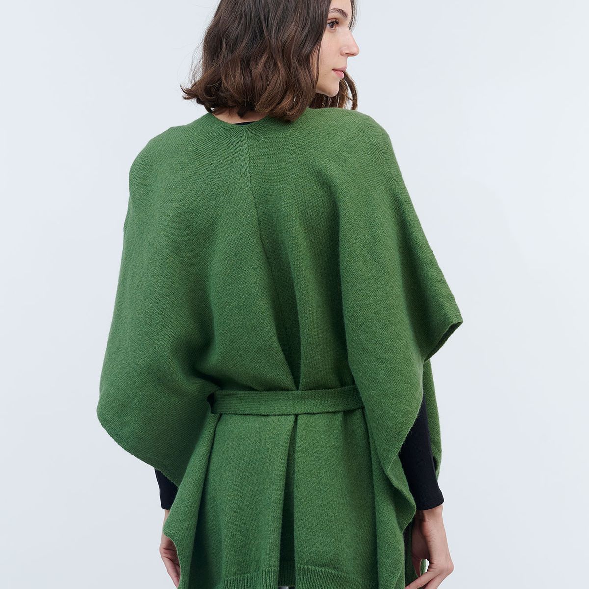 GUINDA - Tapado abierto con cinturón de lana Lurex