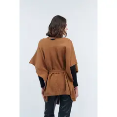 GUINDA - Tapado abierto con cinturón de lana Lurex