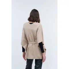 GUINDA - Tapado abierto con cinturón de lana Lurex