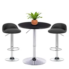 GLOBAL LATIN GROUP - Juego de Mesa Alta Redonda + 2 Sillas Piso Bar Taburete - Negro