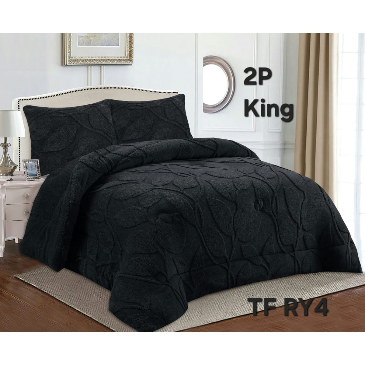 GENERICO - Cobertor de Invierno con chiporro 2 Plazas Diseño Hojas Negro