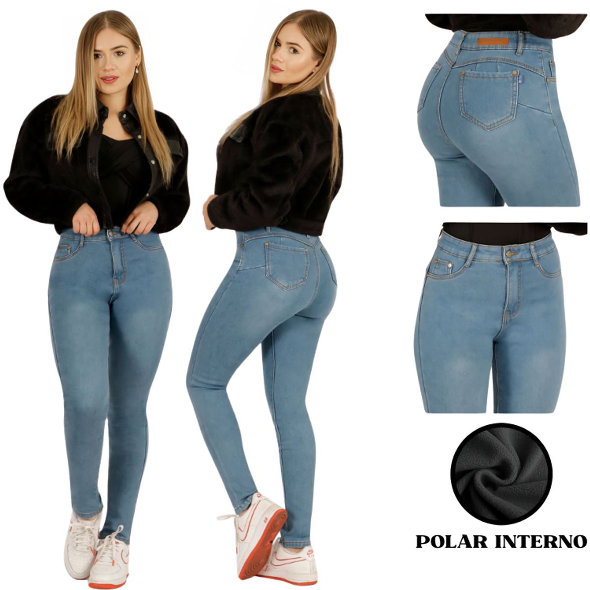 D'JOE - Jeans Pantalon Skinny Forro Polar Mujer