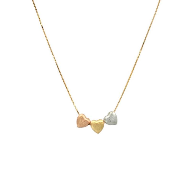 ELLA JOYAS - Collar Tres Corazones Tricolor Oro 18k