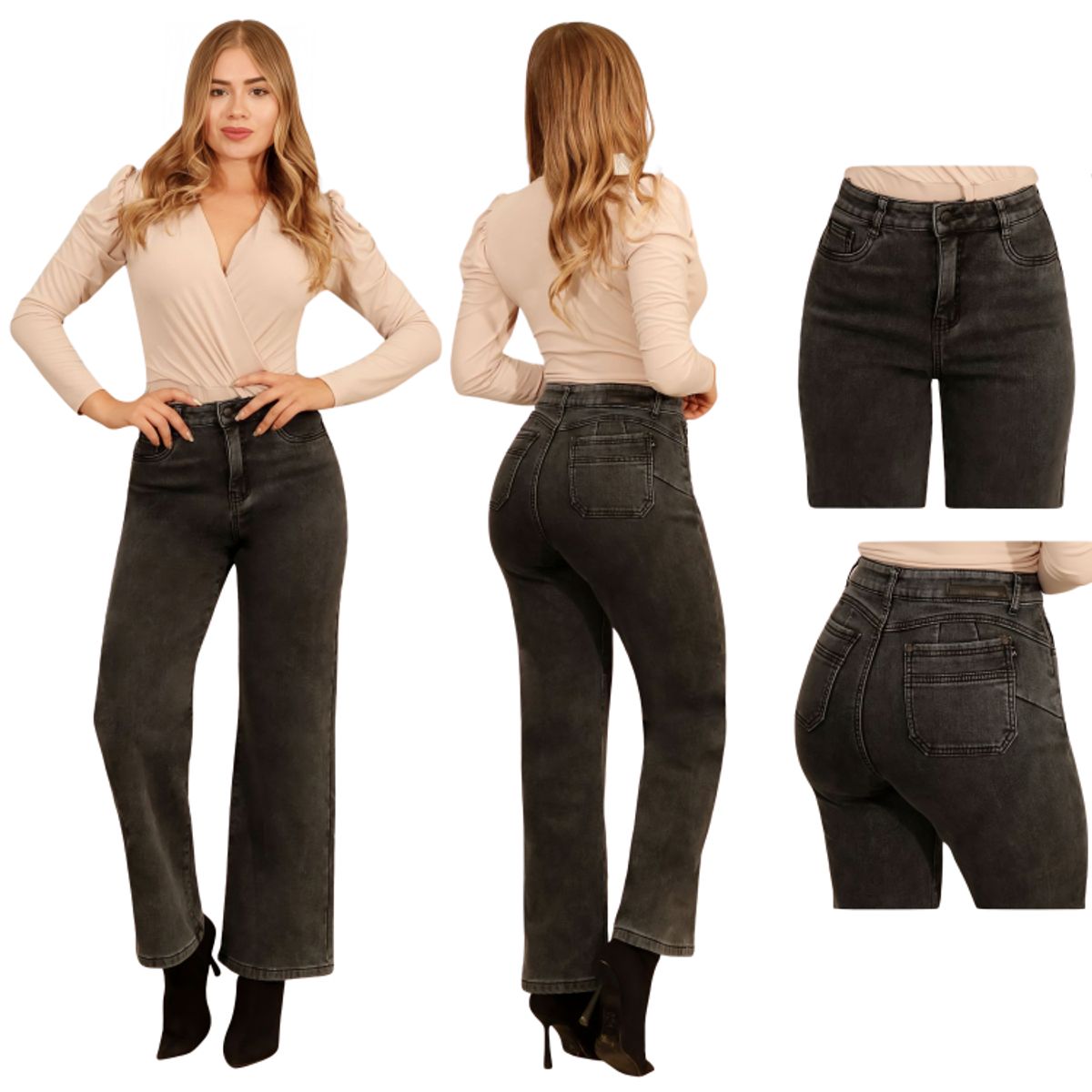 D'JOE - Jeans Pantalon Wide Leg Forro Polar Mujer