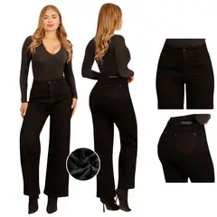 D'JOE - Jeans Pantalon Wide Leg Forro Polar Mujer